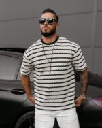 DZIANINOWY T-SHIRT MĘSKI STRIP 2025