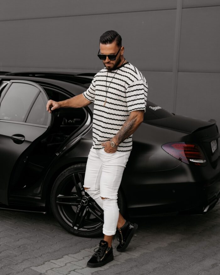 DZIANINOWY T-SHIRT MĘSKI STRIP 2025 - obrazek 3